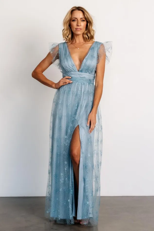 Adalyn Shimmer Maxi Dress Blue Women Baltic Born Embellished Sequin