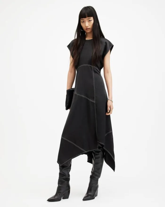 Agnes Panelled Asymmetric Maxi Dress Black Women AllSaints Dresses
