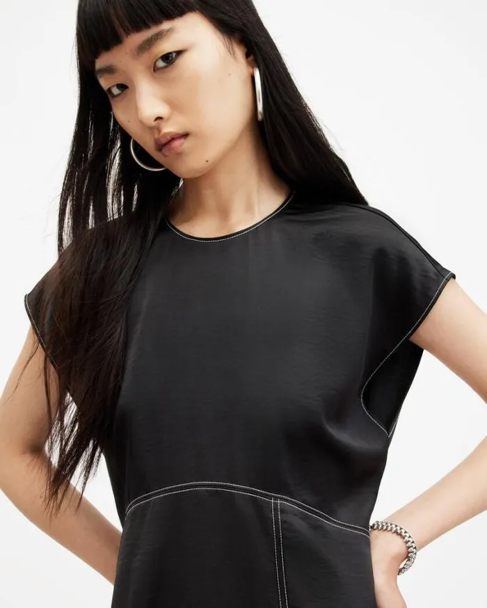 Agnes Panelled Asymmetric Maxi Dress Black Women AllSaints Dresses