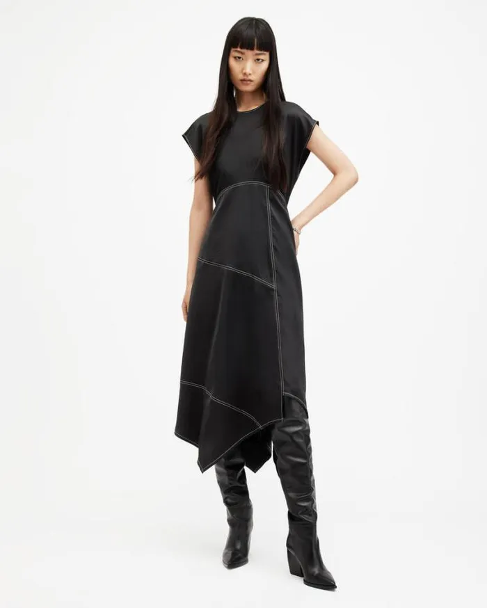 Agnes Panelled Asymmetric Maxi Dress Black Women AllSaints Dresses