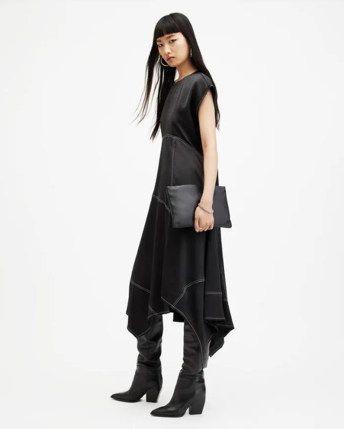 Agnes Panelled Asymmetric Maxi Dress Black Women AllSaints Dresses