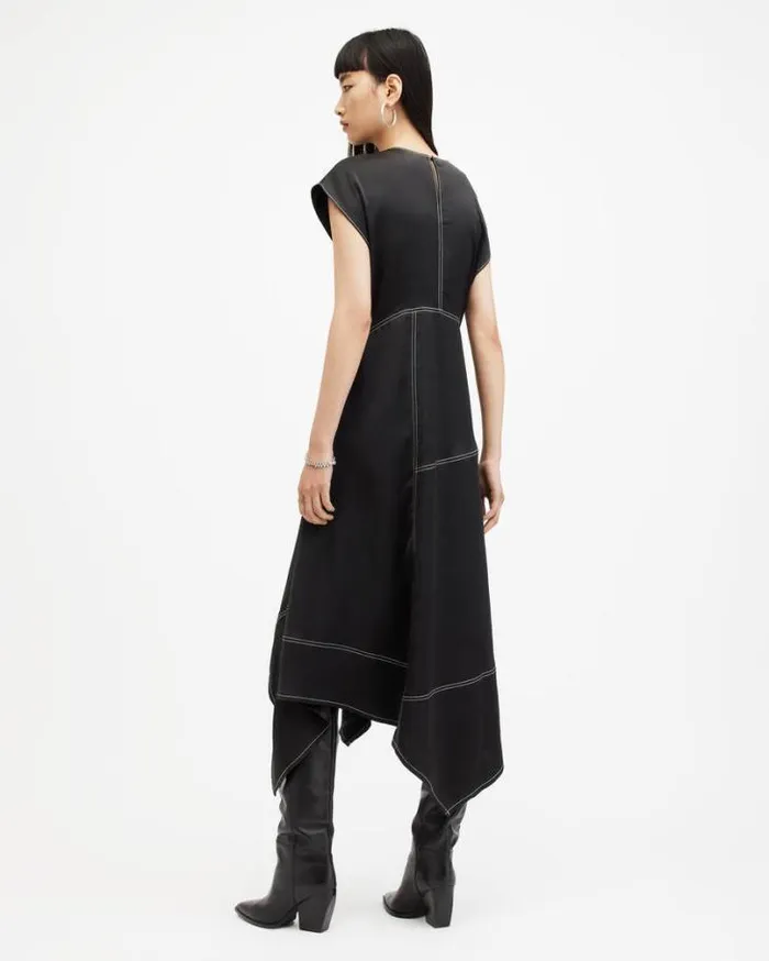 Agnes Panelled Asymmetric Maxi Dress Black Women AllSaints Dresses