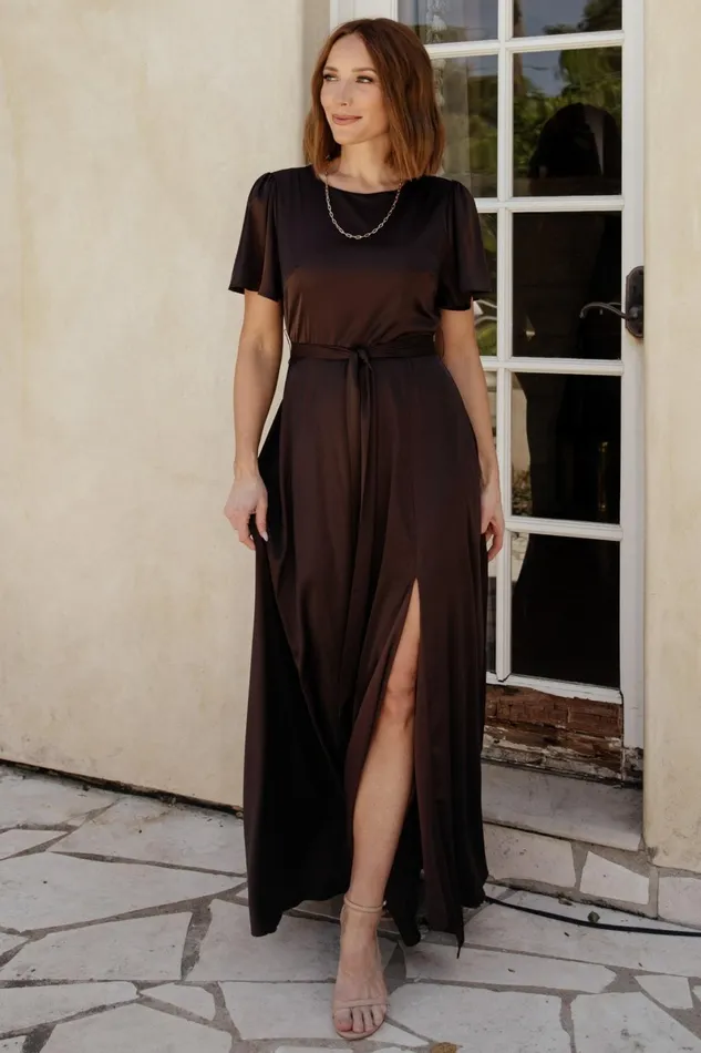 Agnes Satin Maxi Dress Espresso Women Baltic Born Wedding Guest