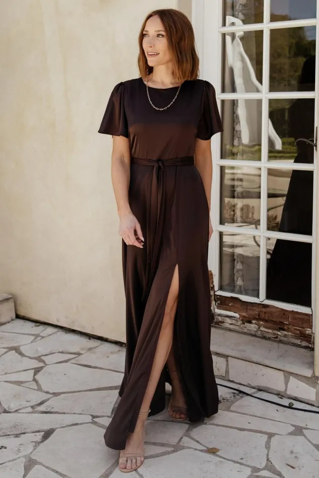 Agnes Satin Maxi Dress Espresso Women Baltic Born Wedding Guest