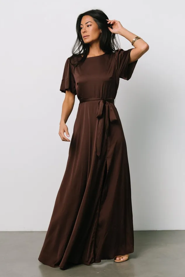 Agnes Satin Maxi Dress Espresso Women Baltic Born Wedding Guest
