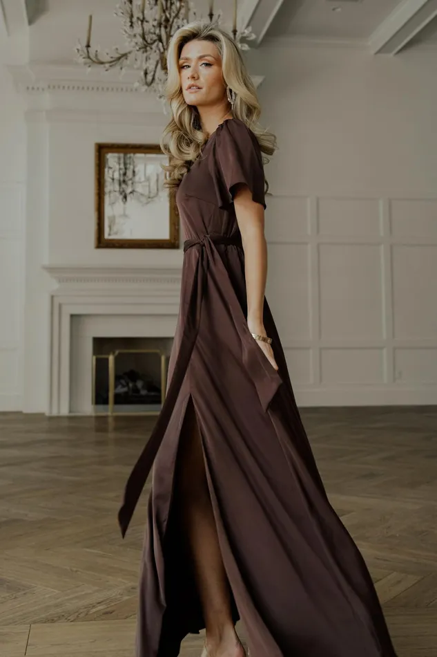 Agnes Satin Maxi Dress Espresso Women Baltic Born Wedding Guest