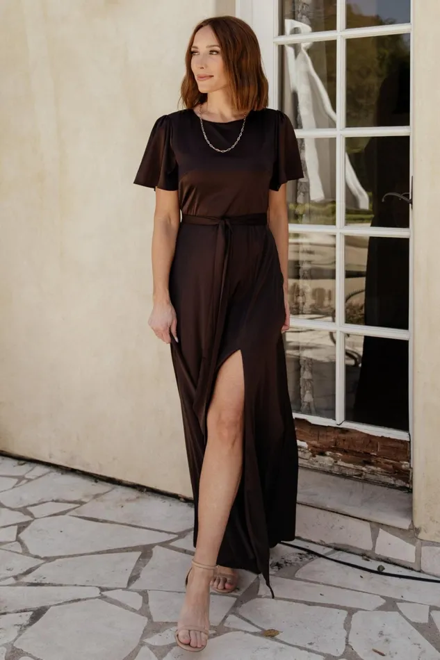 Agnes Satin Maxi Dress Espresso Women Baltic Born Wedding Guest