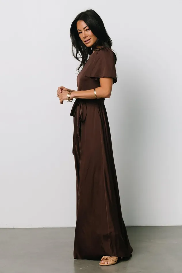 Agnes Satin Maxi Dress Espresso Women Baltic Born Wedding Guest