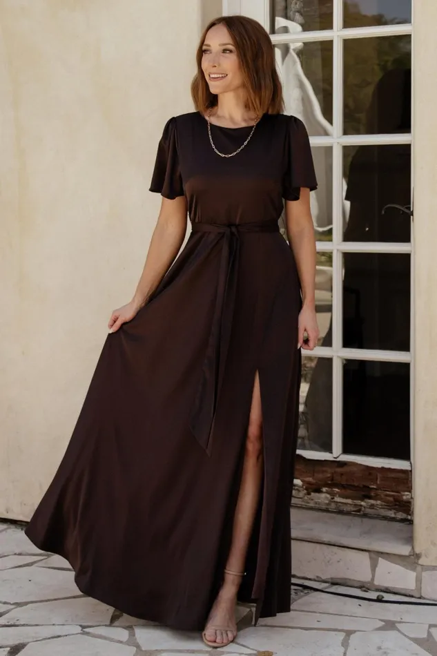 Agnes Satin Maxi Dress Espresso Women Baltic Born Wedding Guest