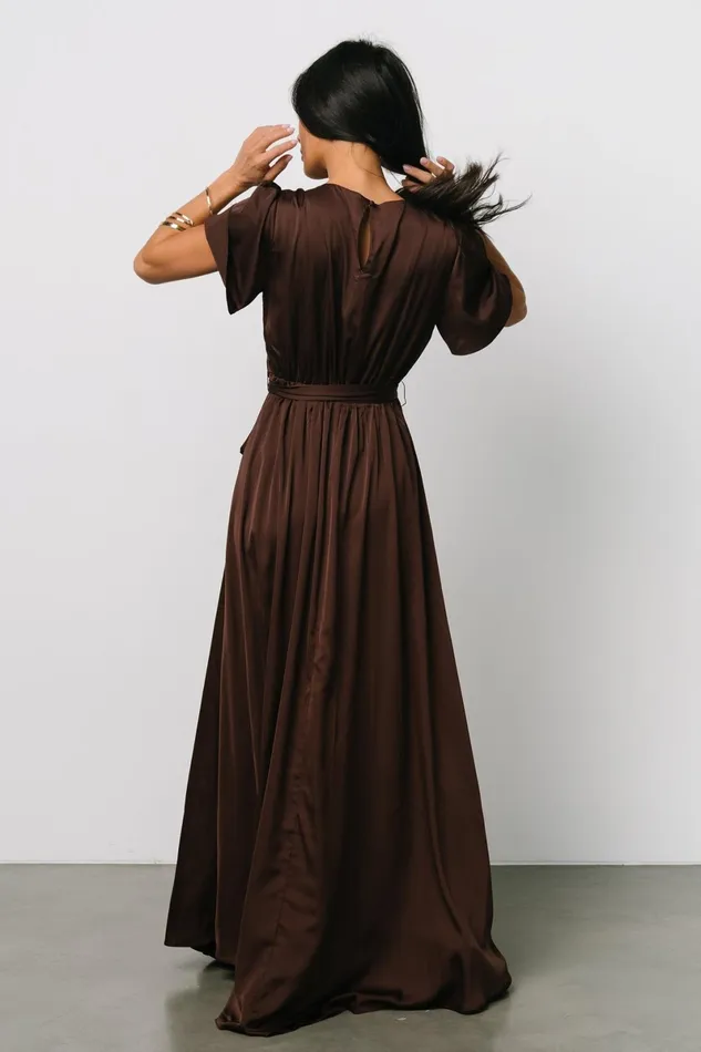 Agnes Satin Maxi Dress Espresso Women Baltic Born Wedding Guest