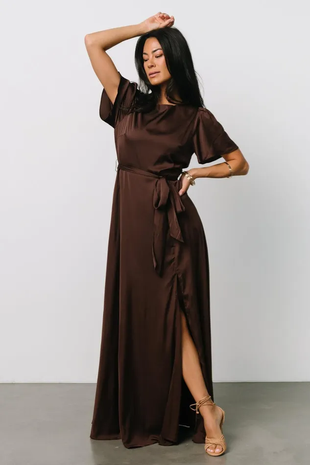 Agnes Satin Maxi Dress Espresso Women Baltic Born Wedding Guest