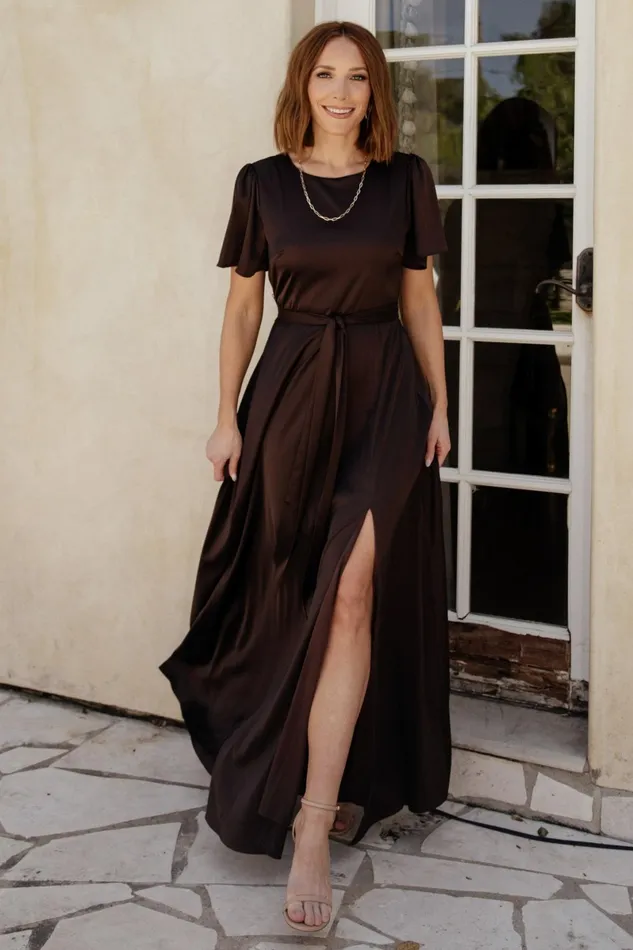 Agnes Satin Maxi Dress Espresso Women Baltic Born Wedding Guest