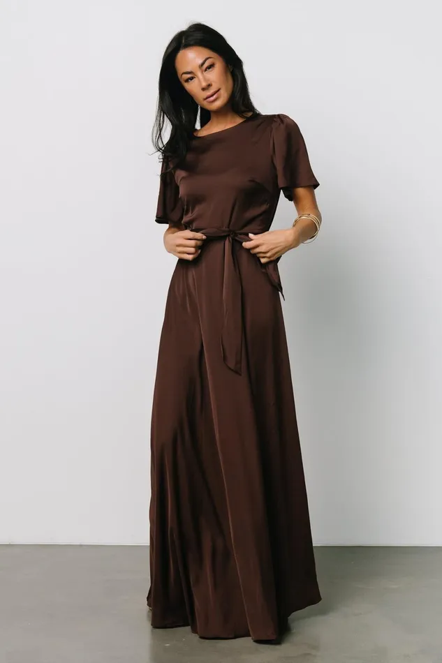 Agnes Satin Maxi Dress Espresso Women Baltic Born Wedding Guest