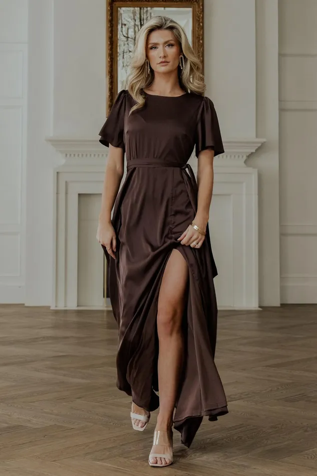 Agnes Satin Maxi Dress Espresso Women Baltic Born Wedding Guest
