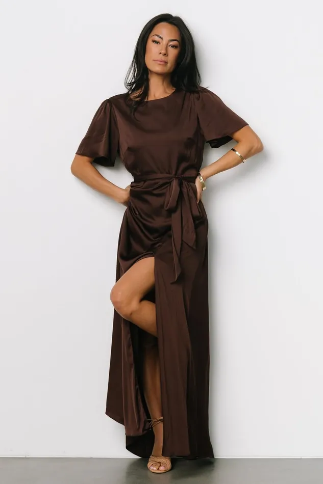 Agnes Satin Maxi Dress Espresso Women Baltic Born Wedding Guest
