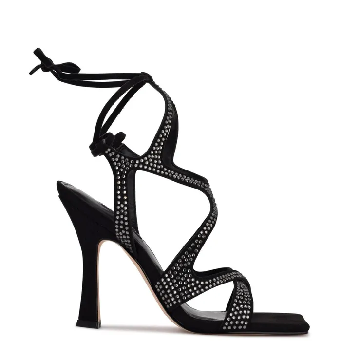 Alanah Ankle Wrap Heeled Sandals Black Women Nine West Dress