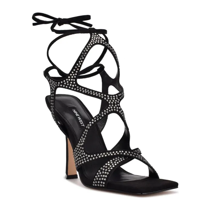 Alanah Ankle Wrap Heeled Sandals Black Women Nine West Heeled Alanah Ankle Wrap Heeled Sandals Black Women Nine West Heeled