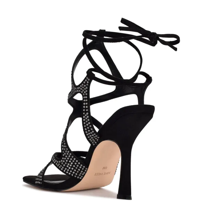 Alanah Ankle Wrap Heeled Sandals Black Women Nine West Heeled Alanah Ankle Wrap Heeled Sandals Black Women Nine West Heeled