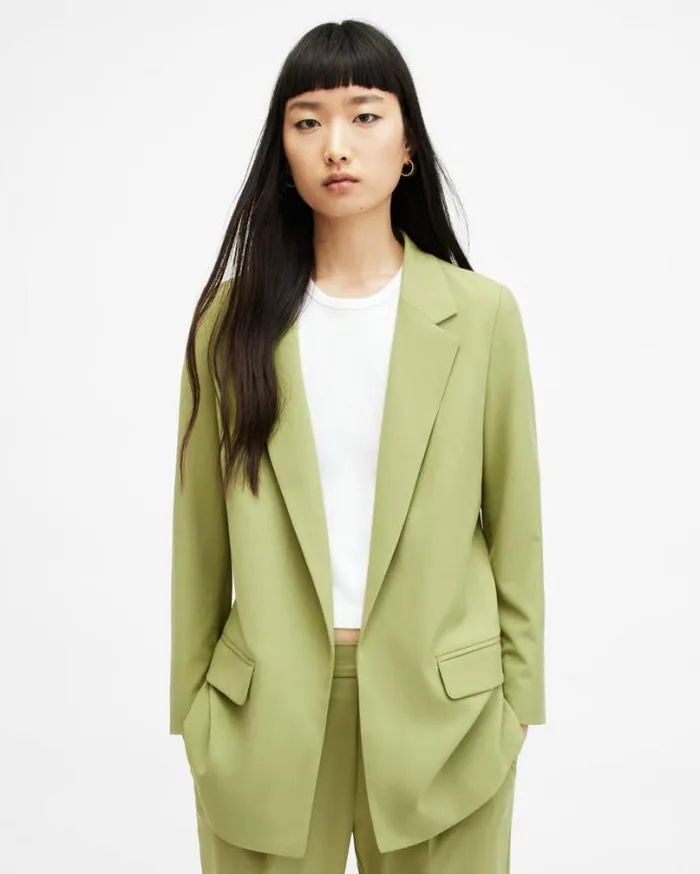 Aleida Lightweight Tri Blazer Olive Green Women AllSaints Jackets and Coats