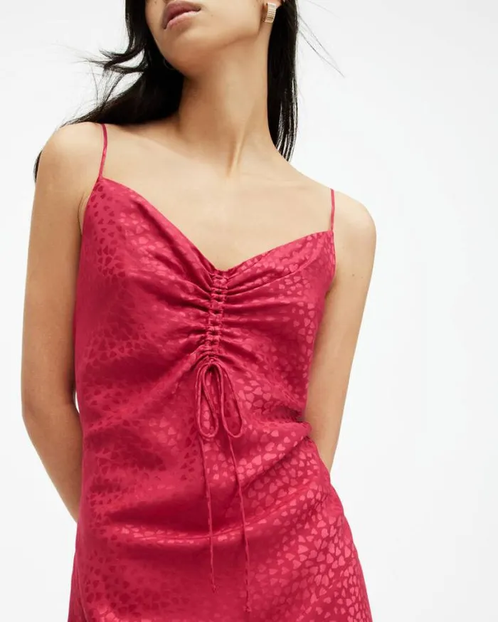 Alexia Jacquard VNeck Midi Slip Dress Berry Pink Women AllSaints Dresses