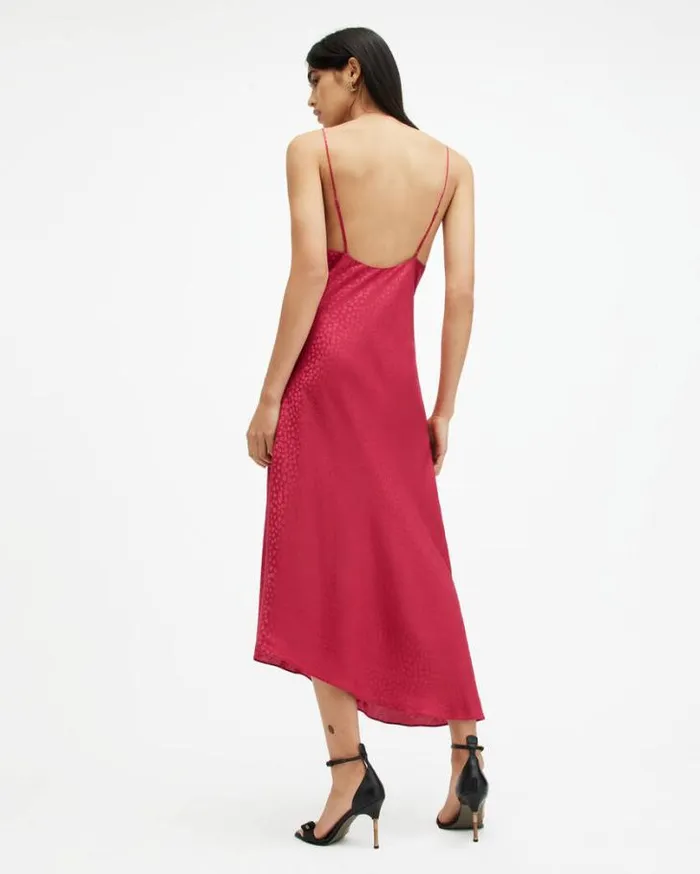 Alexia Jacquard VNeck Midi Slip Dress Berry Pink Women AllSaints Dresses