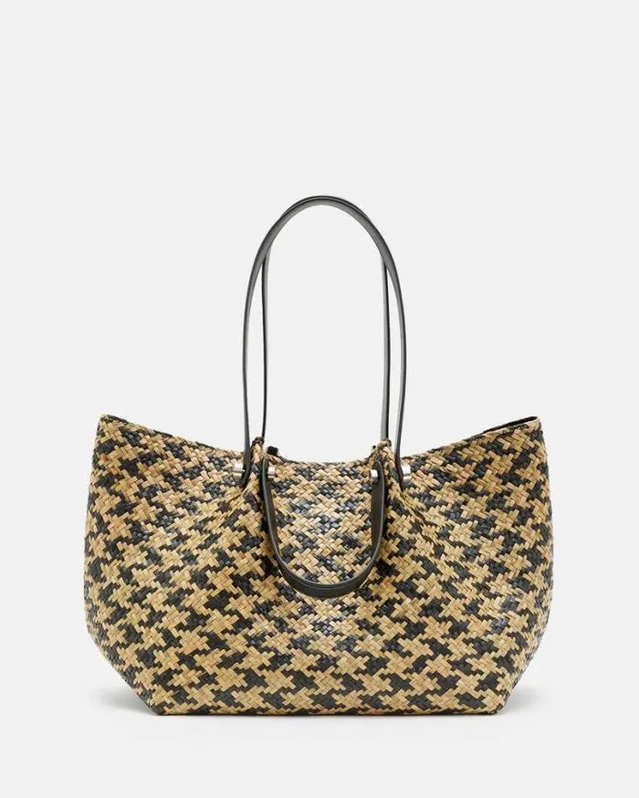 Allington Straw Tote Bag Blacknatural Women AllSaints Handbags and Wallets