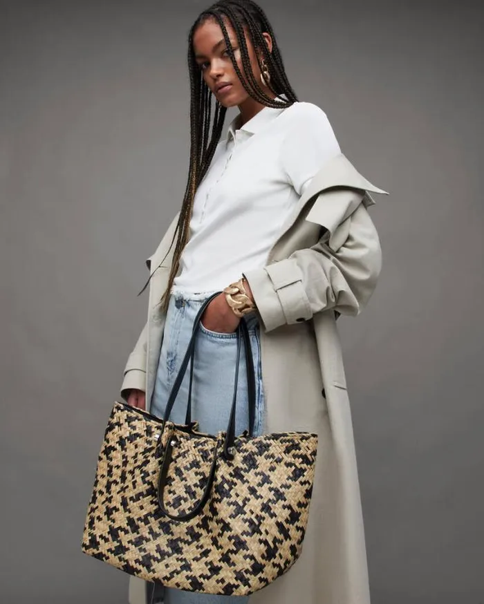 Allington Straw Tote Bag Blacknatural Women AllSaints Handbags and Wallets