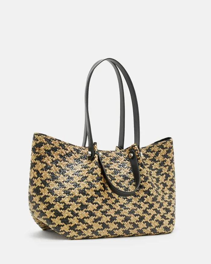 Allington Straw Tote Bag Blacknatural Women AllSaints Handbags and Wallets
