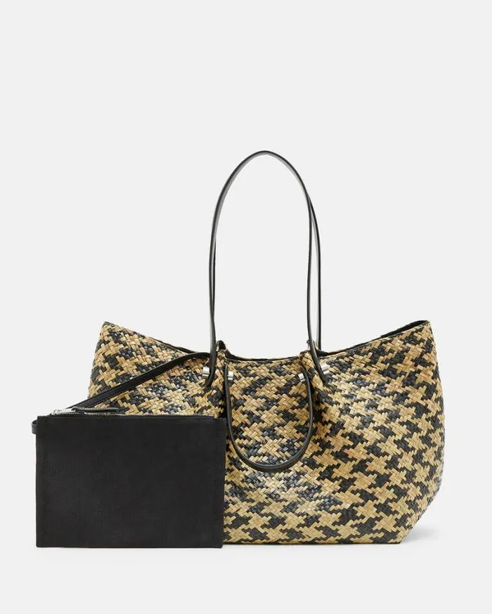 Allington Straw Tote Bag Blacknatural Women AllSaints Handbags and Wallets