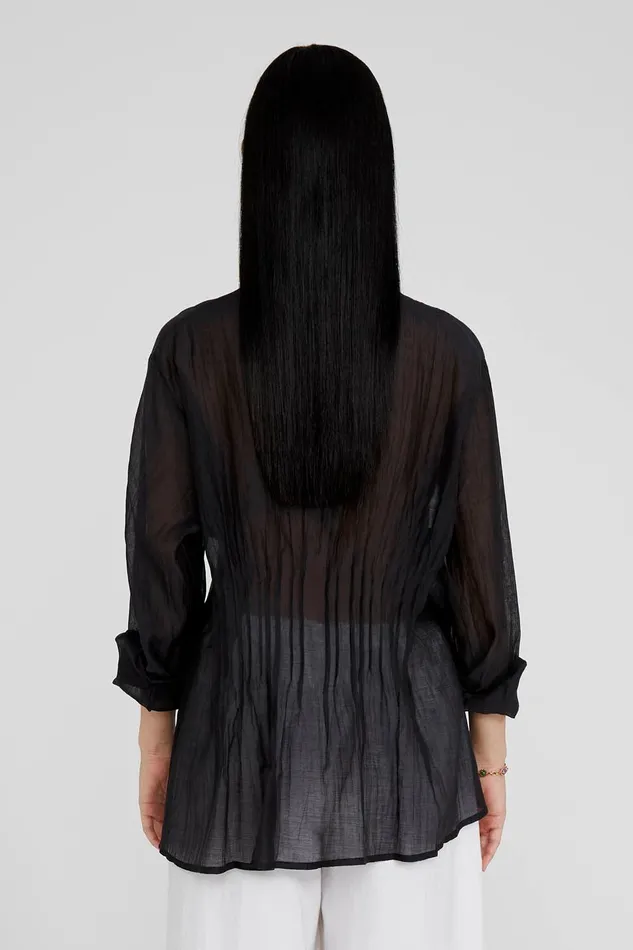 Allison Pintucked Blouse Caviar Women Chan Luu Tops