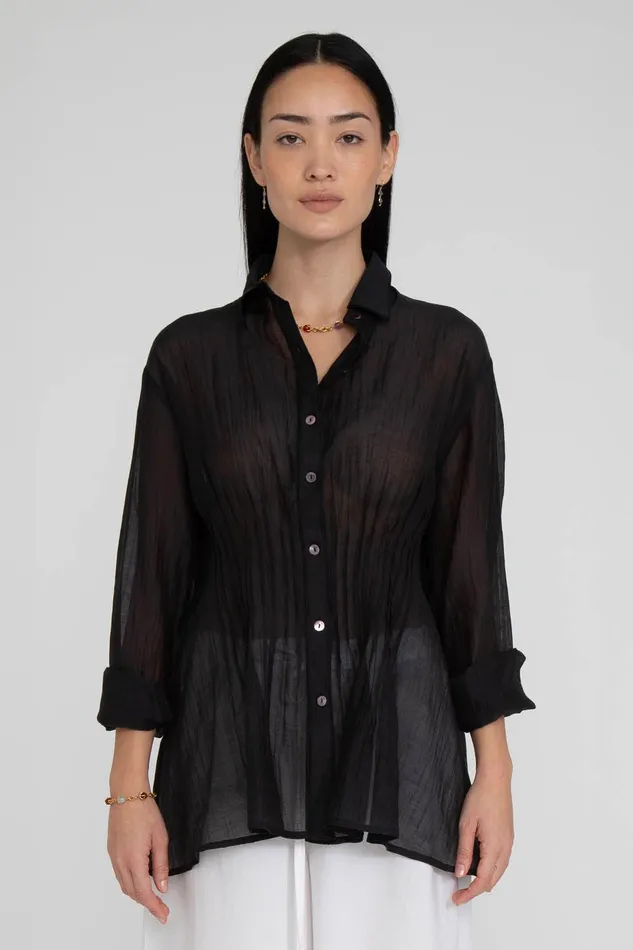 Allison Pintucked Blouse Caviar Women Chan Luu Tops