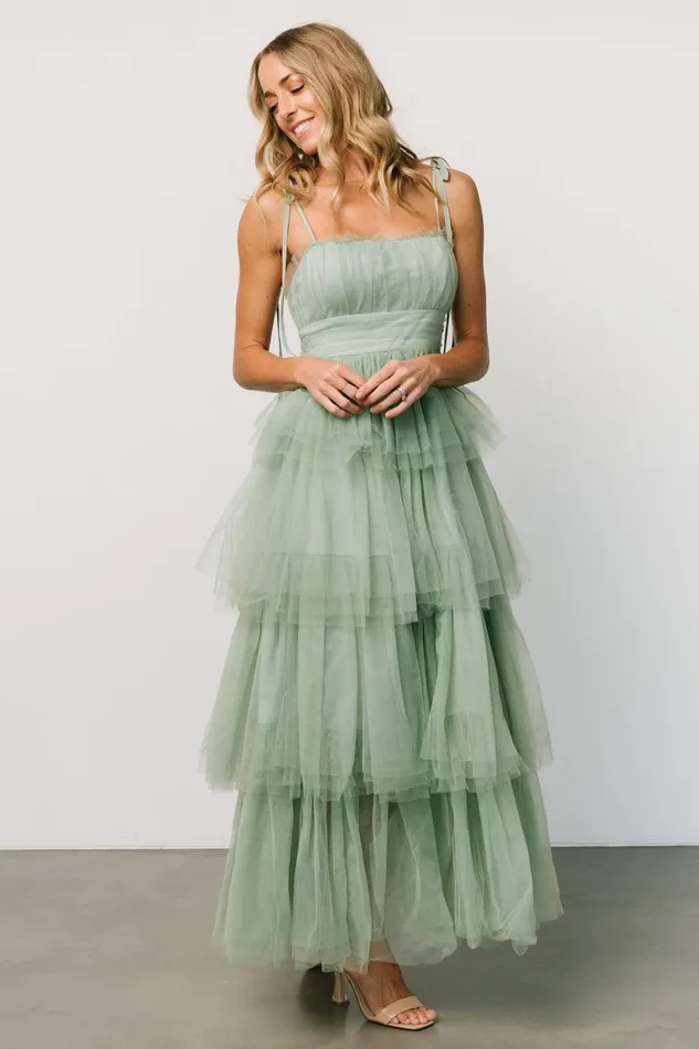 Alora Tulle Tiered Maxi Dress Sage Green Women Baltic Born Tulle Styles