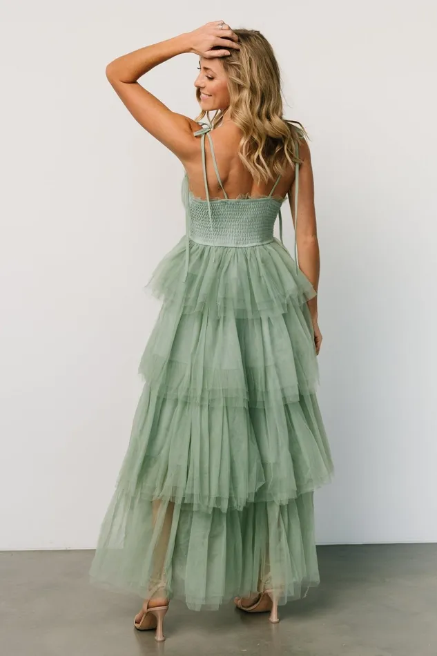 Alora Tulle Tiered Maxi Dress Sage Green Women Baltic Born Tulle Styles