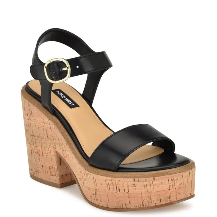 Amye Ankle Strap Wedge Sandals Black Women Nine West High Heels Amye Ankle Strap Wedge Sandals Black Women Nine West High Heels