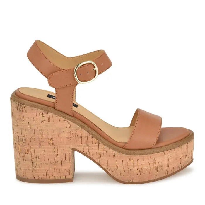 Amye Ankle Strap Wedge Sandals Brown Women Nine West High Heels