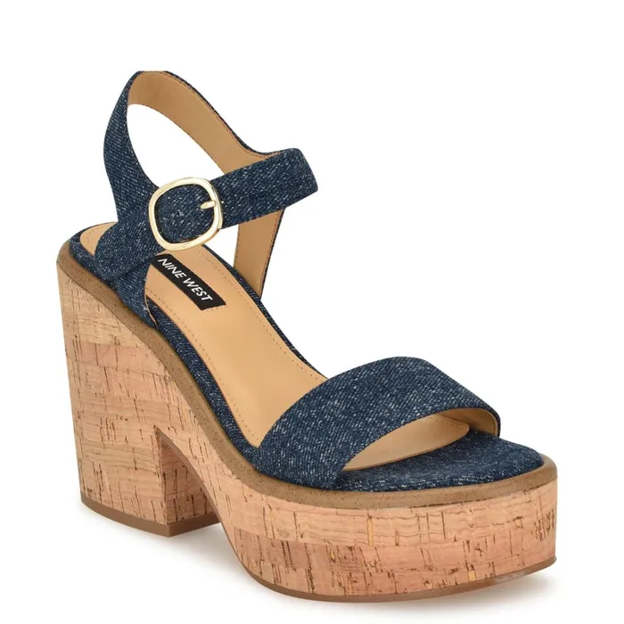 Amye Ankle Strap Wedge Sandals Denim Women Nine West Wedges Amye Ankle Strap Wedge Sandals Denim Women Nine West Wedges