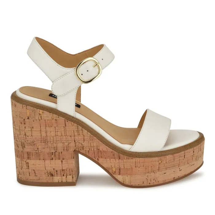Amye Ankle Strap Wedge Sandals White Women Nine West Wedges