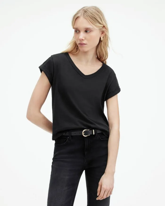 Anna VNeck Short Sleeve TShirt Black Women AllSaints Tops and Shirts