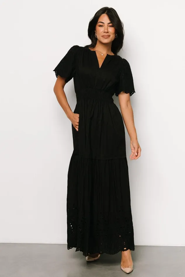 Annette Eyelet Maxi Dress Black Women Baltic Born Bump Friendly