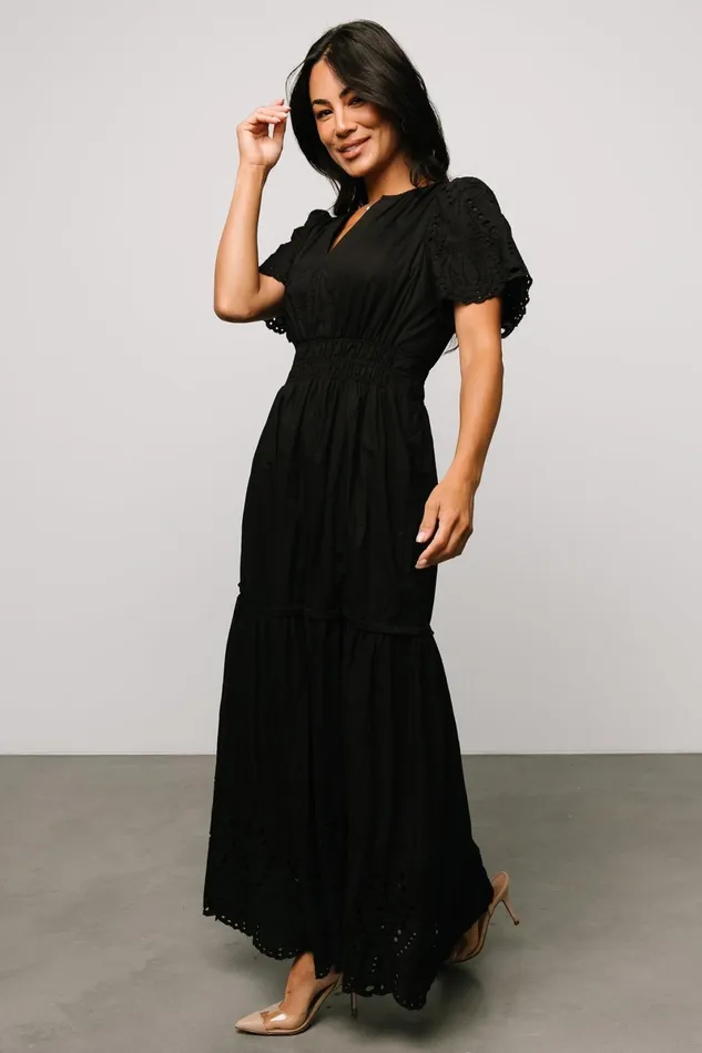 Annette Eyelet Maxi Dress Black Women Baltic Born Bump Friendly Annette Eyelet Maxi Dress Black Women Baltic Born Bump Friendly