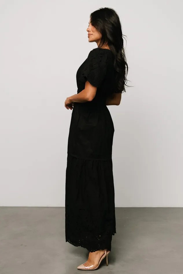 Annette Eyelet Maxi Dress Black Women Baltic Born Bump Friendly Annette Eyelet Maxi Dress Black Women Baltic Born Bump Friendly