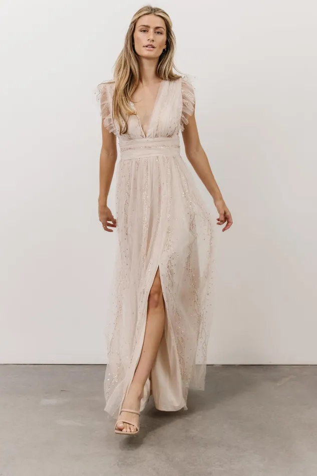 Annika Sequin Mesh Maxi Dress Nude Blush Women Baltic Born Embellished Sequin