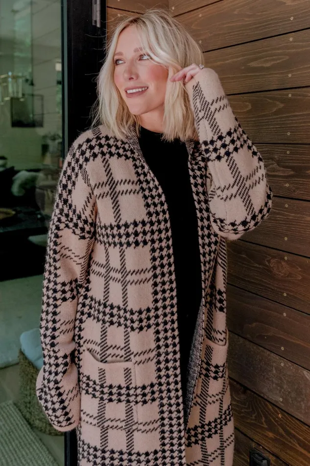 Arvo Houndstooth Long Cardigan Taupe Black Women Baltic Born Cardigans Arvo Houndstooth Long Cardigan Taupe Black Women Baltic Born Cardigans