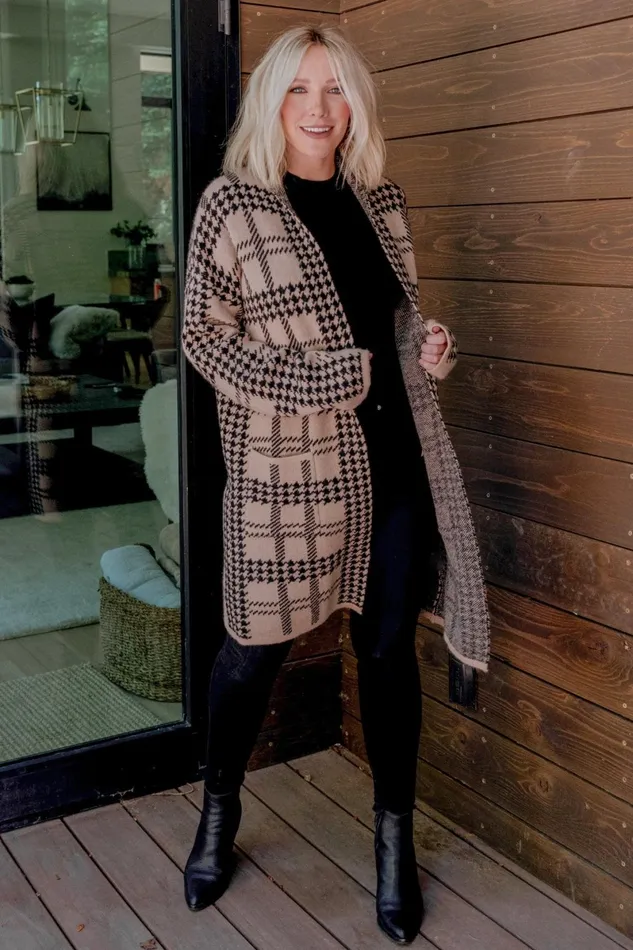 Arvo Houndstooth Long Cardigan Taupe Black Women Baltic Born Cardigans Arvo Houndstooth Long Cardigan Taupe Black Women Baltic Born Cardigans