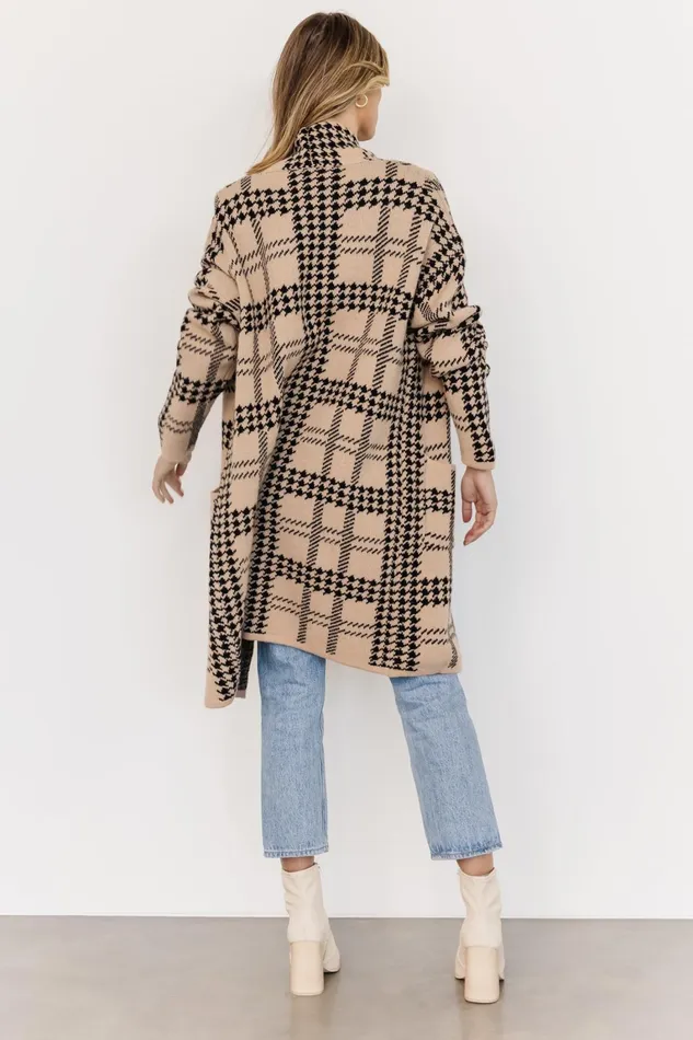 Arvo Houndstooth Long Cardigan Taupe Black Women Baltic Born Cardigans Arvo Houndstooth Long Cardigan Taupe Black Women Baltic Born Cardigans