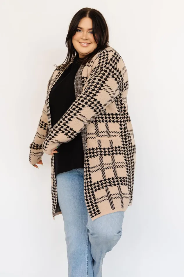 Arvo Houndstooth Long Cardigan Taupe Black Women Baltic Born Cardigans Arvo Houndstooth Long Cardigan Taupe Black Women Baltic Born Cardigans