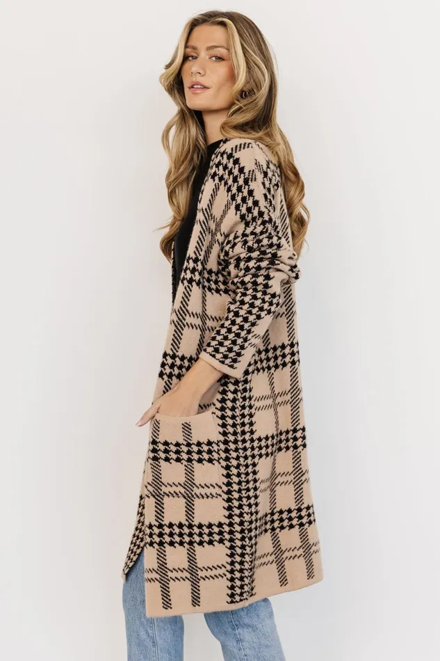 Arvo Houndstooth Long Cardigan Taupe Black Women Baltic Born Cardigans Arvo Houndstooth Long Cardigan Taupe Black Women Baltic Born Cardigans