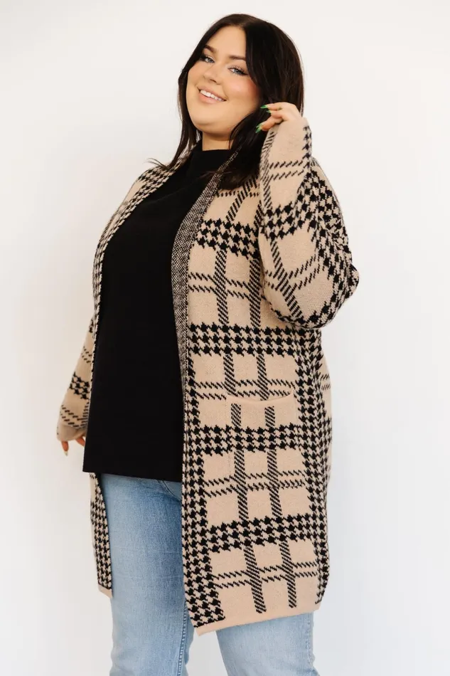 Arvo Houndstooth Long Cardigan Taupe Black Women Baltic Born Cardigans Arvo Houndstooth Long Cardigan Taupe Black Women Baltic Born Cardigans