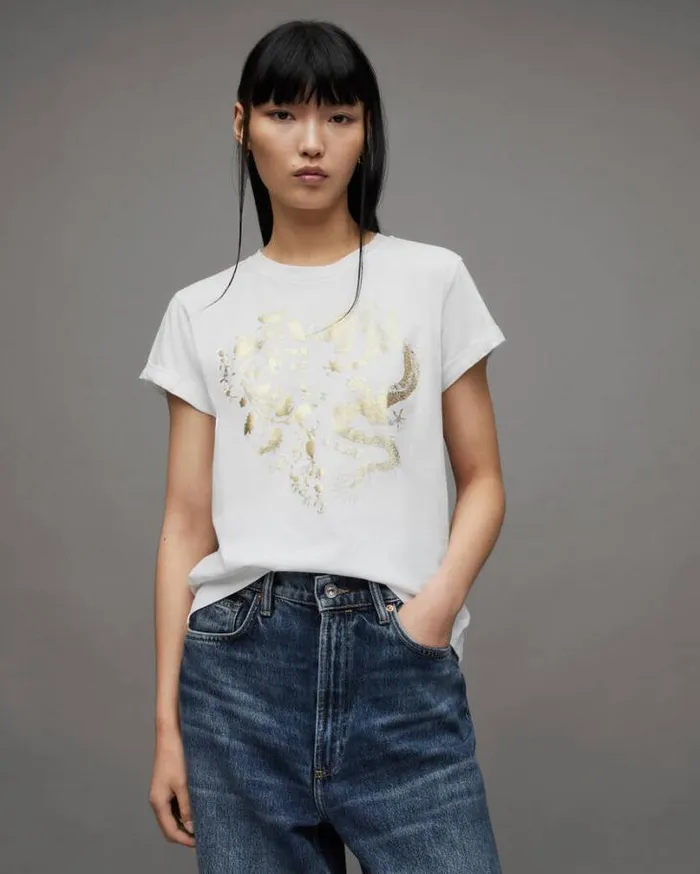 Auru Dragon Printed Anna TShirt White Women AllSaints TShirts