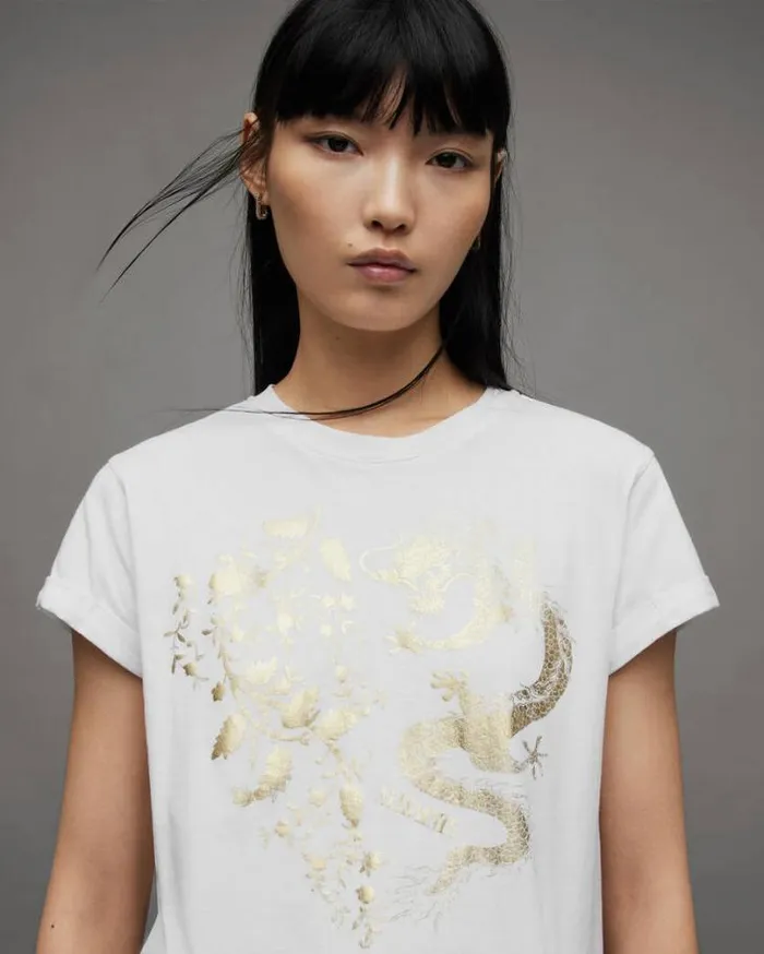 Auru Dragon Printed Anna TShirt White Women AllSaints TShirts